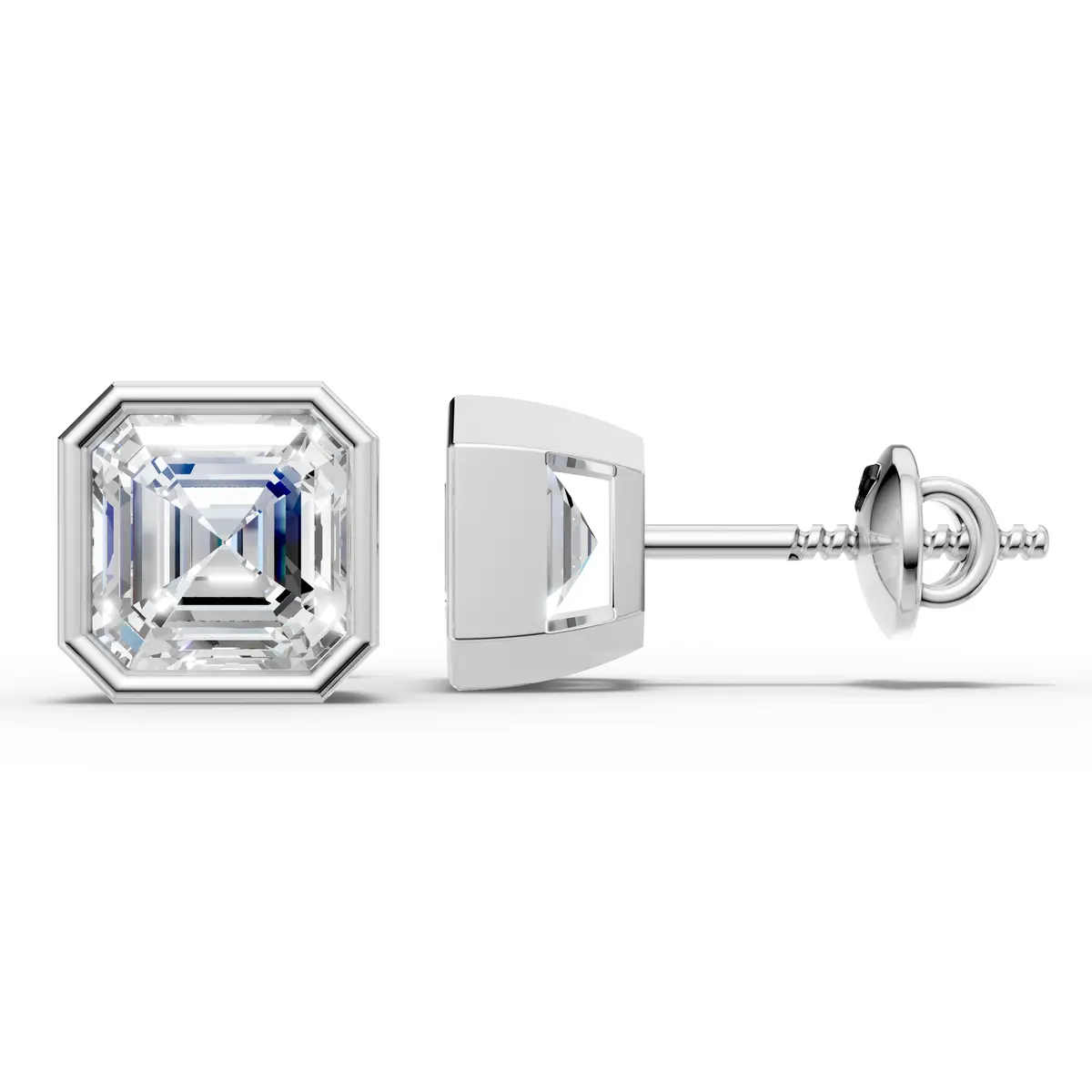 Asscher Cut Bezel Stud Earring